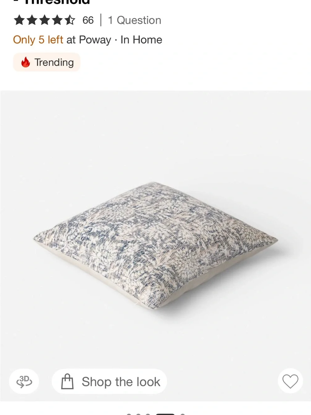 Threshold Blue and Cream Botanical Jacquard Accent Pillow- NWT